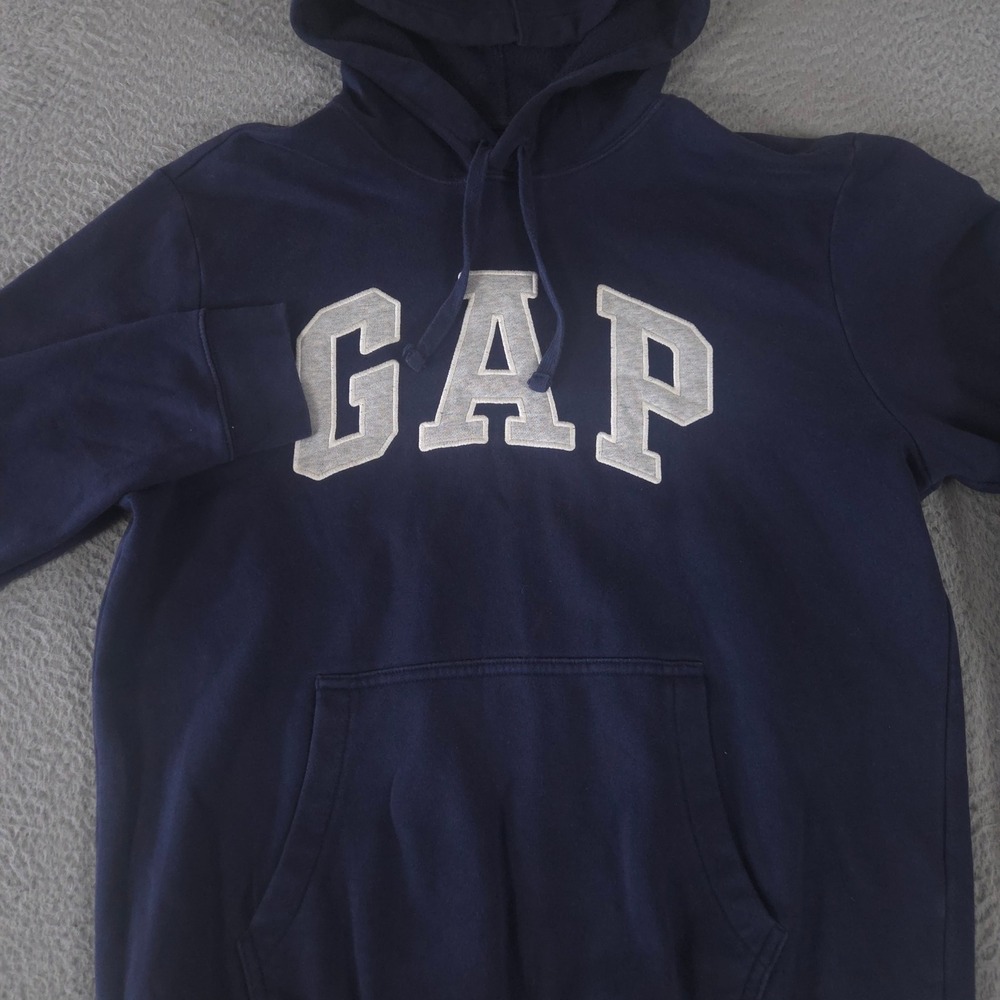 Gap Hoodie Mens Medium Navy Blue Logo PO Cotton Blend Fleece‎ Pullover Pocket